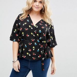 ASOS CURVE floral wrap top with waist tie
